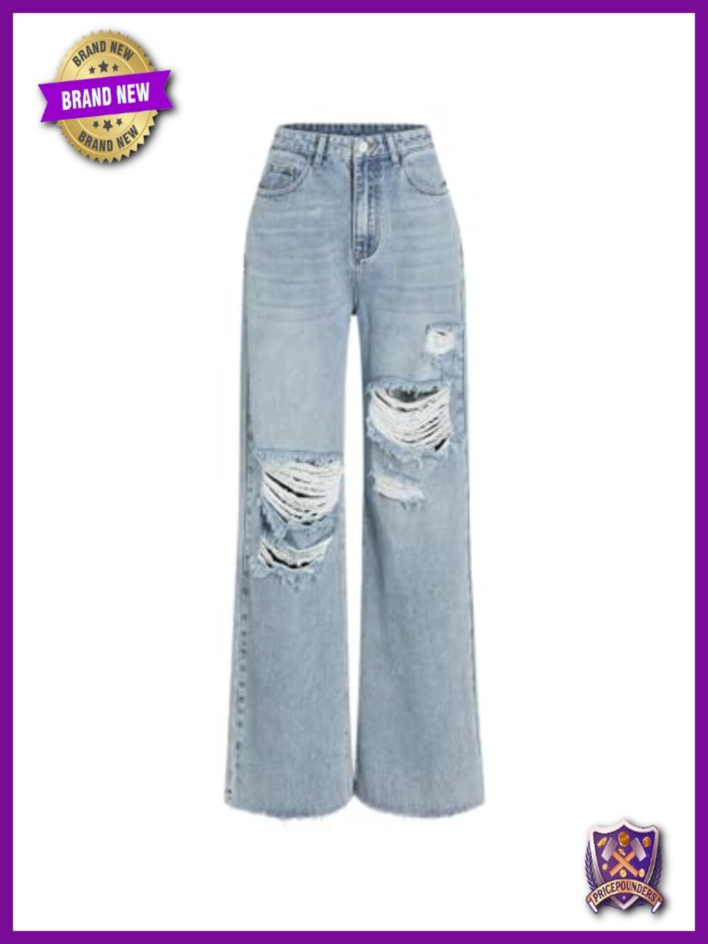 High Waisted Ripped Straight Leg Jeans Distressed Denim Pants